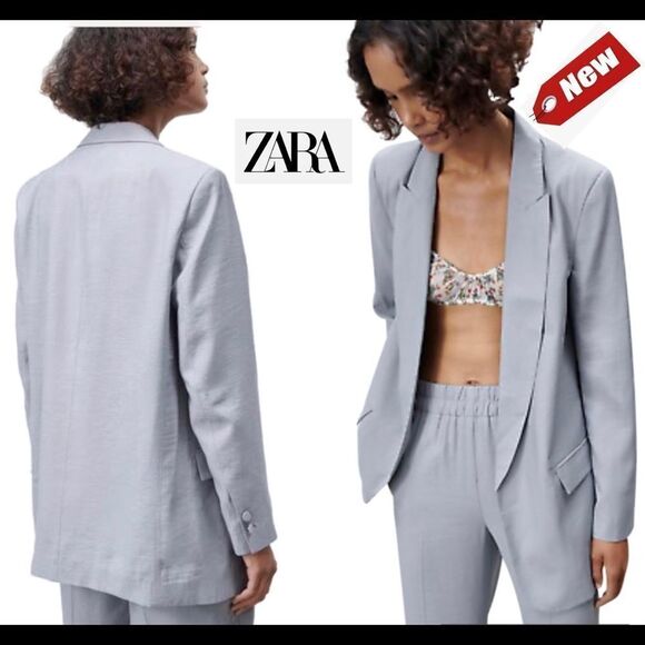 ZARA greyish pastel blue Open front blazer Sz XS NWT - Picture 1 of 12